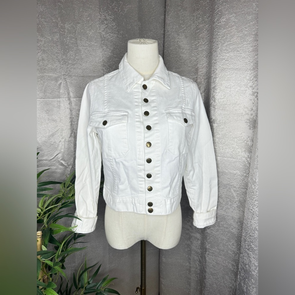Current/Elliott Women’s The Snap Denim Jacket in Sugar/White Sz 2
